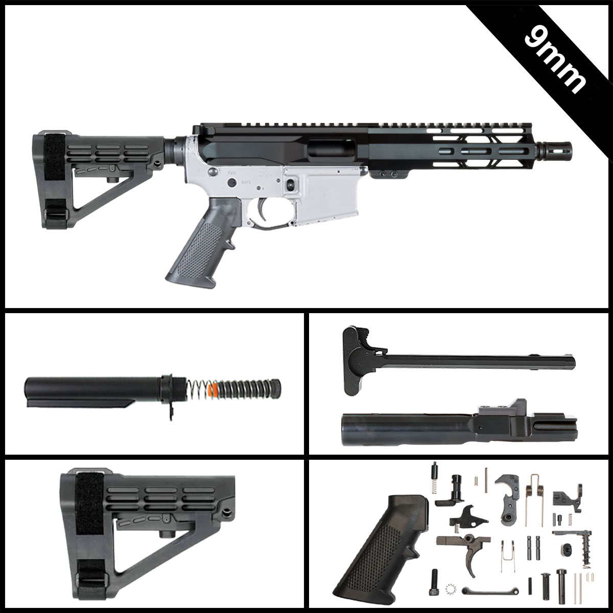 Davidson Defense Black Dagger w/SBA4 Brace 7.5-inch AR-15 9MM Pistol Full Build Kit