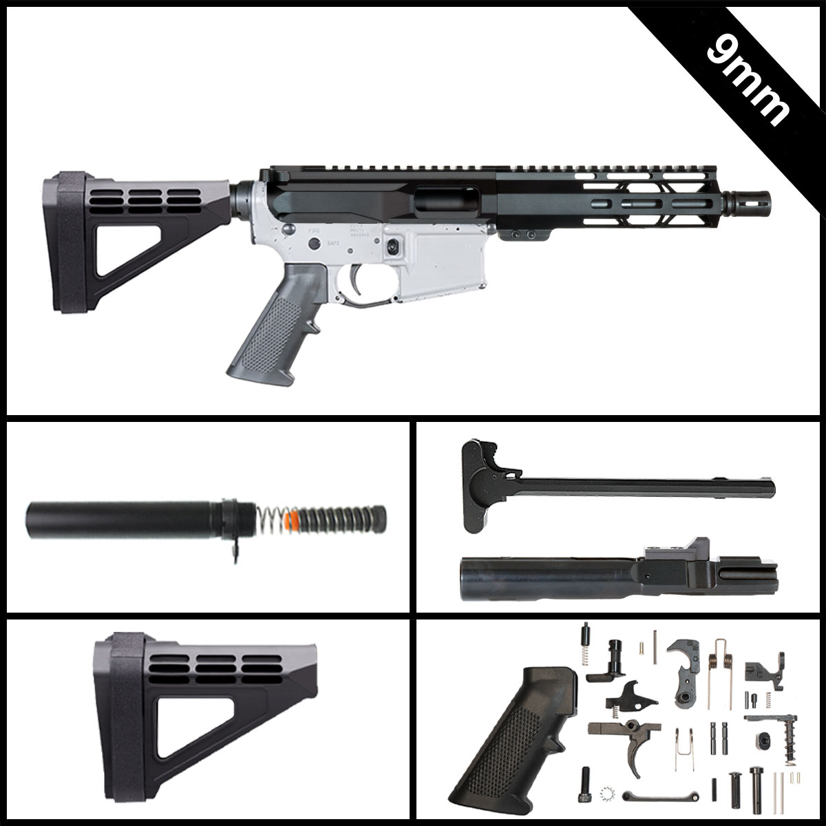 Davidson Defense Black Dagger w/SBM4 Brace 7.5-inch AR-15 9MM Pistol Full Build Kit