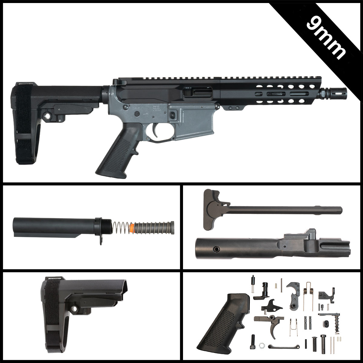 Davidson Defense Howlpoint w/SBA3 Brace 7.5-inch AR-15 9MM Pistol Full Build Kit