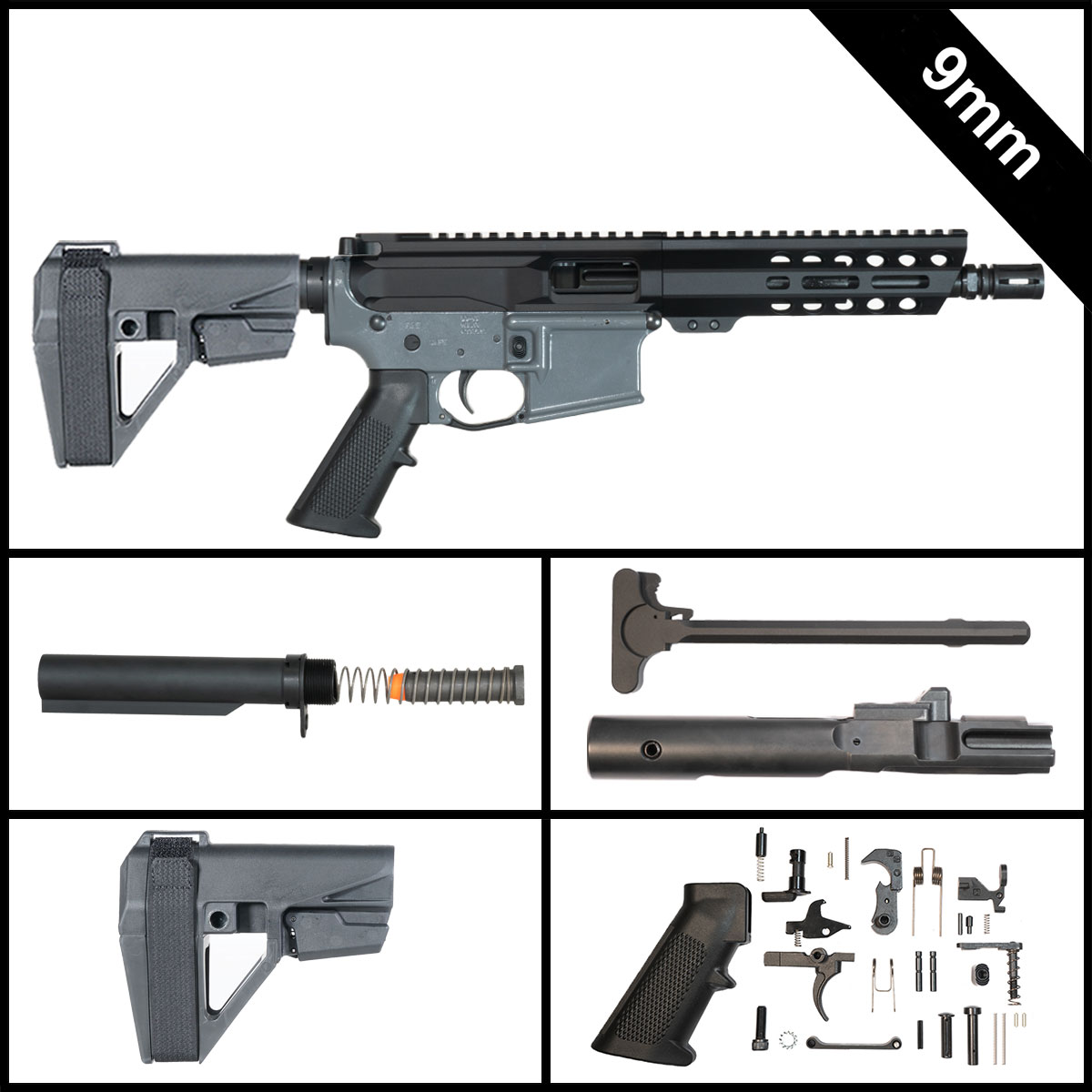 Davidson Defense Howlpoint w/SBA5 Brace 7.5-inch AR-15 9MM Pistol Full Build Kit