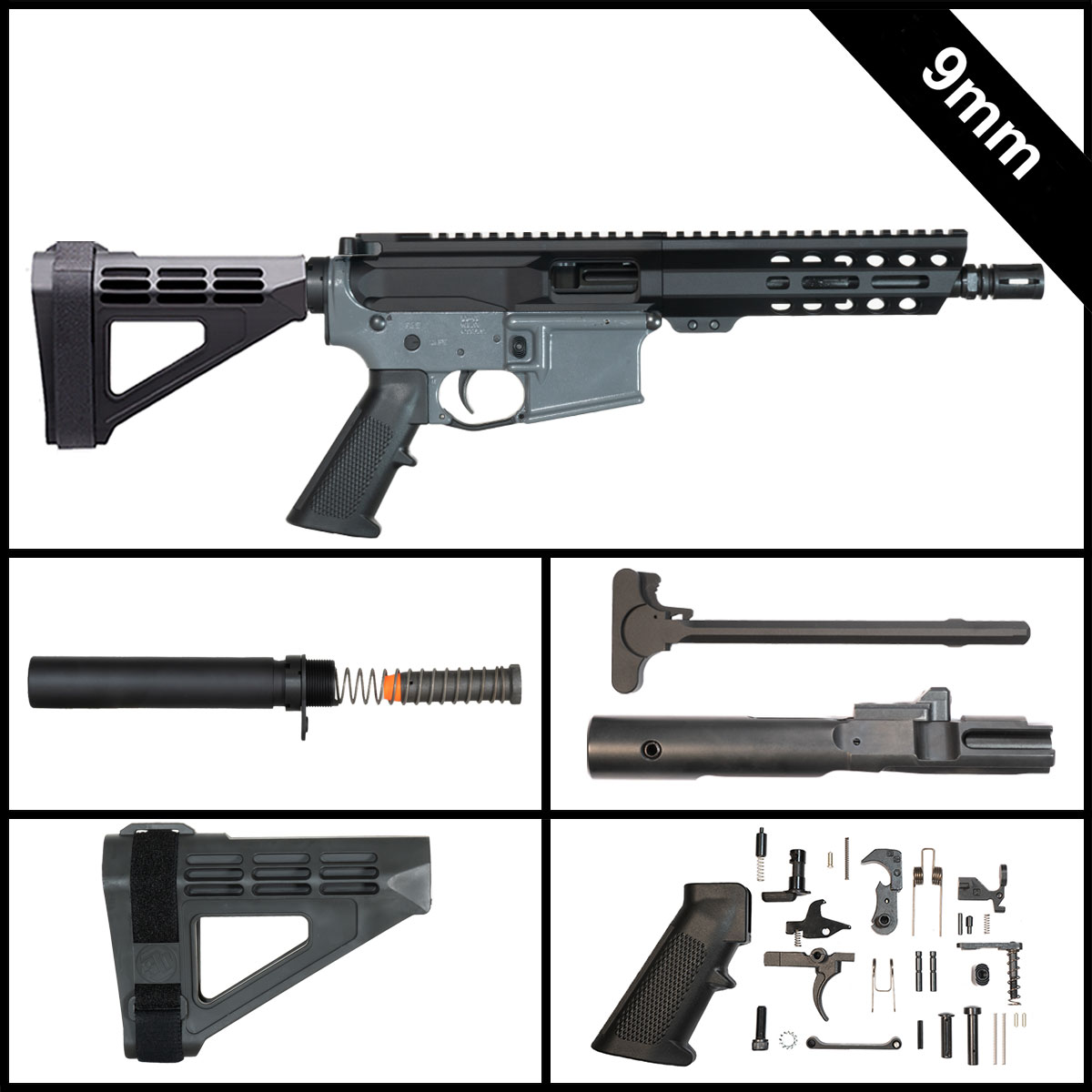 Davidson Defense Howlpoint w/SBM4 Brace 7.5-inch AR-15 9MM Pistol Full Build Kit