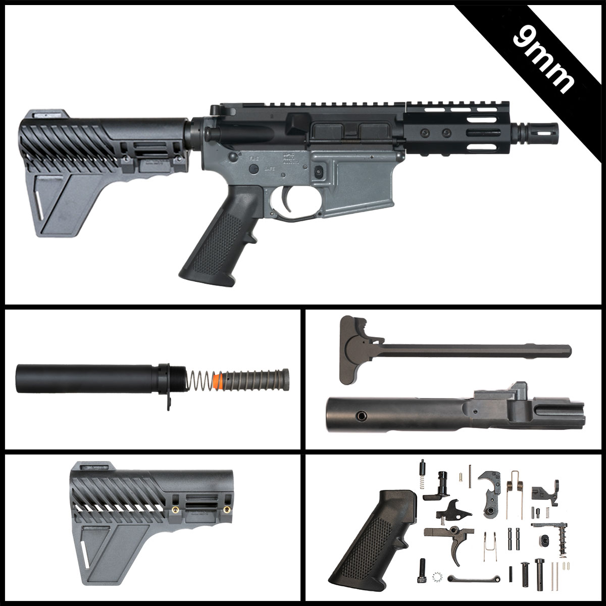 Davidson Defense Nightglass w/Gauntlet Arms Brace 5-inch AR-15 9MM Pistol Full Build Kit