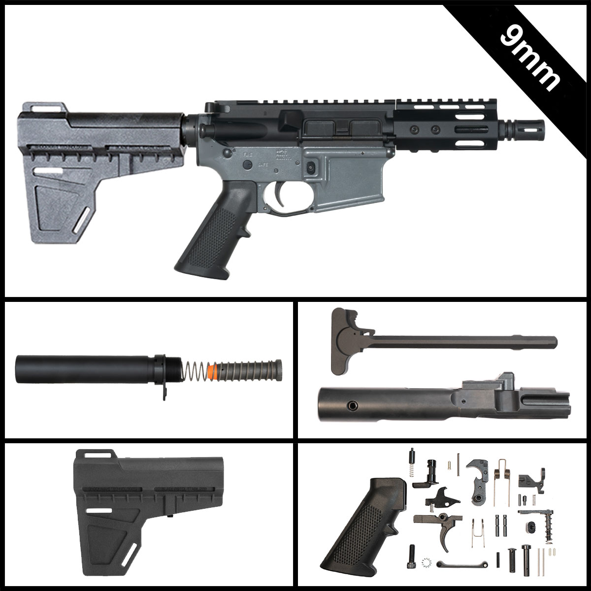 Davidson Defense Nightglass w/KAK Brace 5-inch AR-15 9MM Pistol Full Build Kit