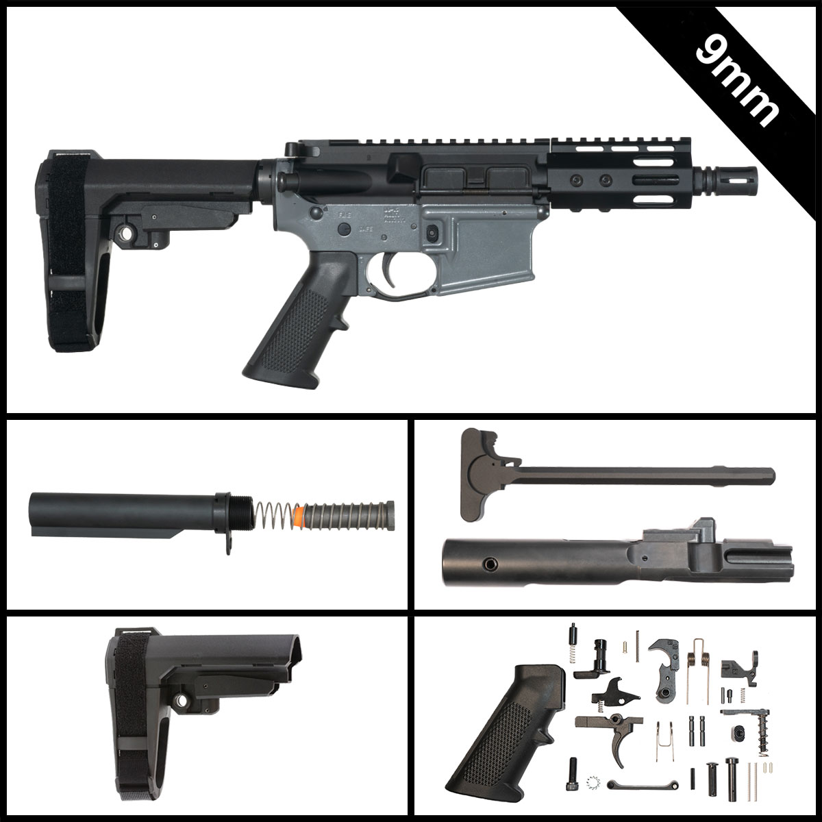 Davidson Defense Nightglass w/SBA3 Brace 5-inch AR-15 9MM Pistol Full Build Kit