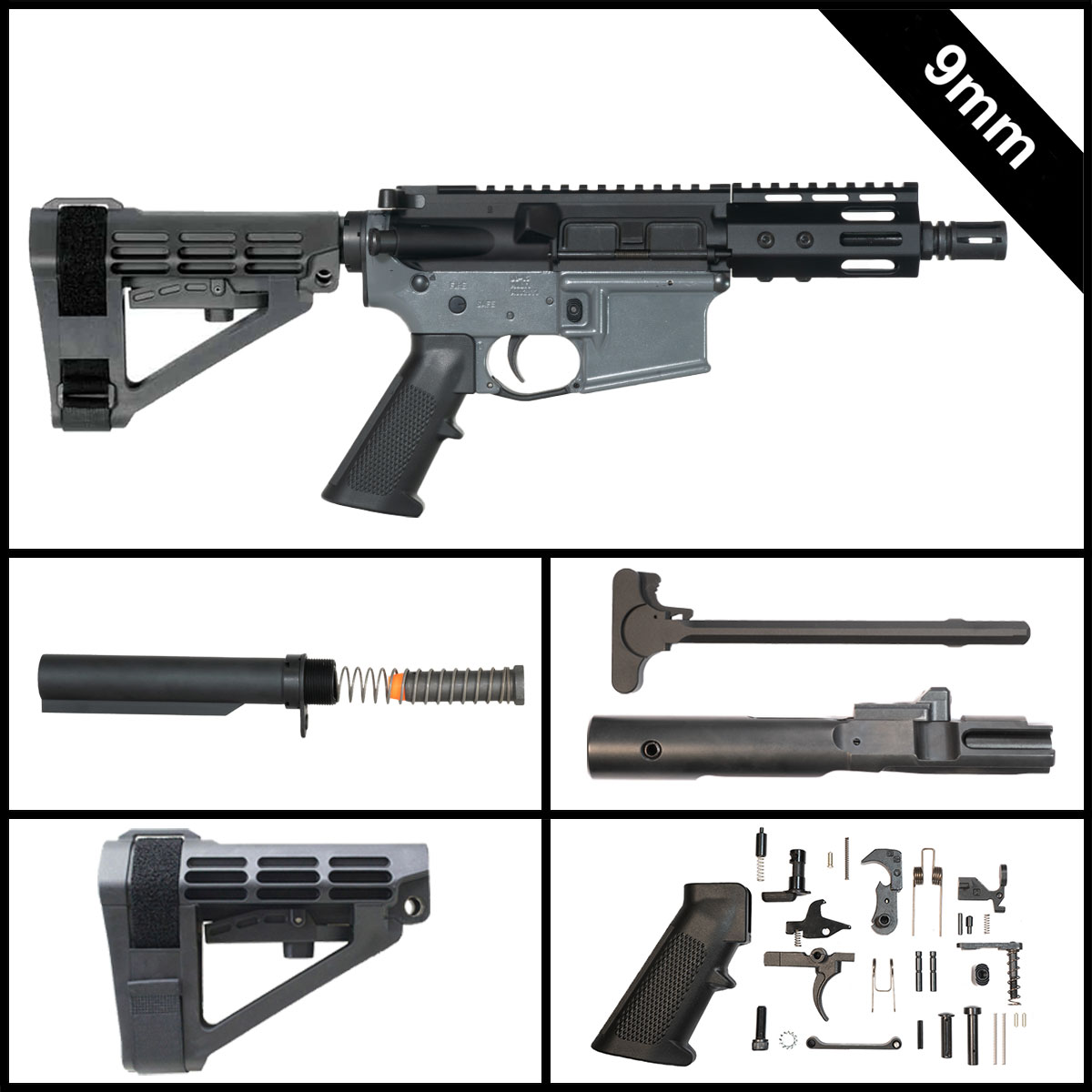 Davidson Defense Nightglass w/SBA4 Brace 5-inch AR-15 9MM Pistol Full Build Kit