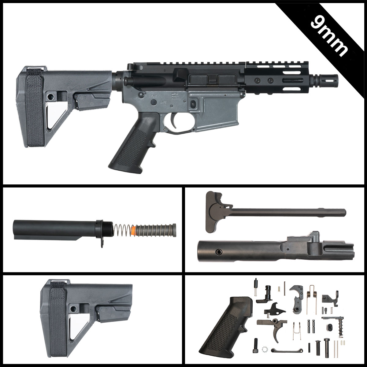 Davidson Defense Nightglass w/SBA5 Brace 5-inch AR-15 9MM Pistol Full Build Kit