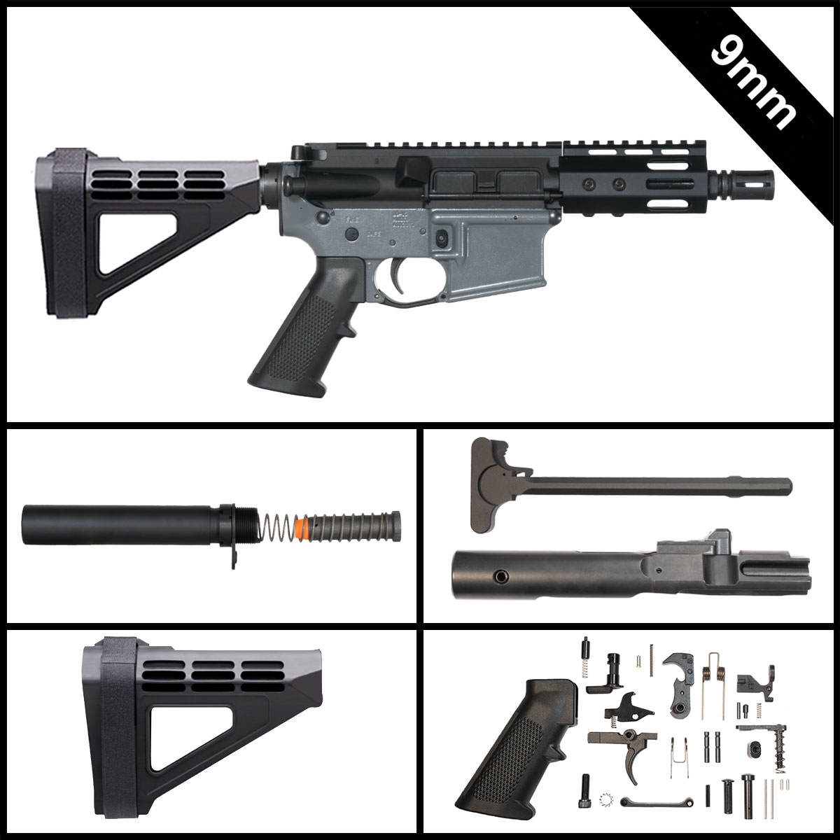 Davidson Defense Nightglass w/SBM4 Brace 5-inch AR-15 9MM Pistol Full Build Kit