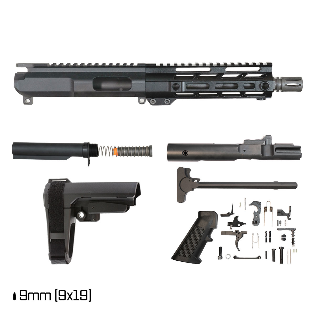 Davidson Defense Blemished IX w/ SBA3 Brace 7.5-inch 1:10 9MM AR-9 Freefloat M-Lok Handguard Pistol Full Build Kit