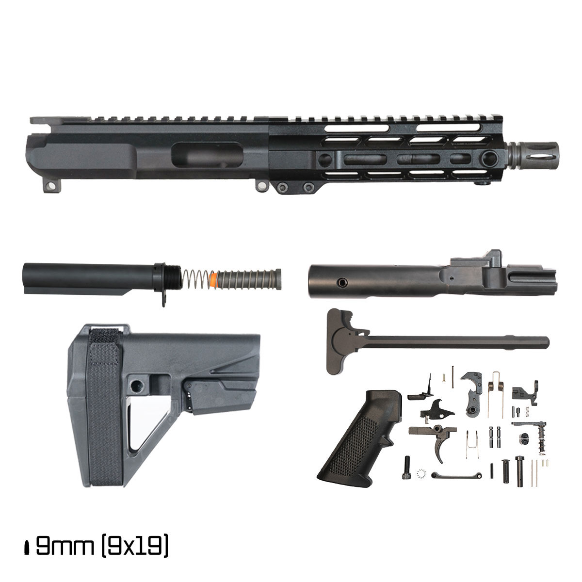 Davidson Defense Blemished IX w/ SBA5 Brace 7.5-inch 1:10 9MM AR-9 Freefloat M-Lok Handguard Pistol Full Build Kit