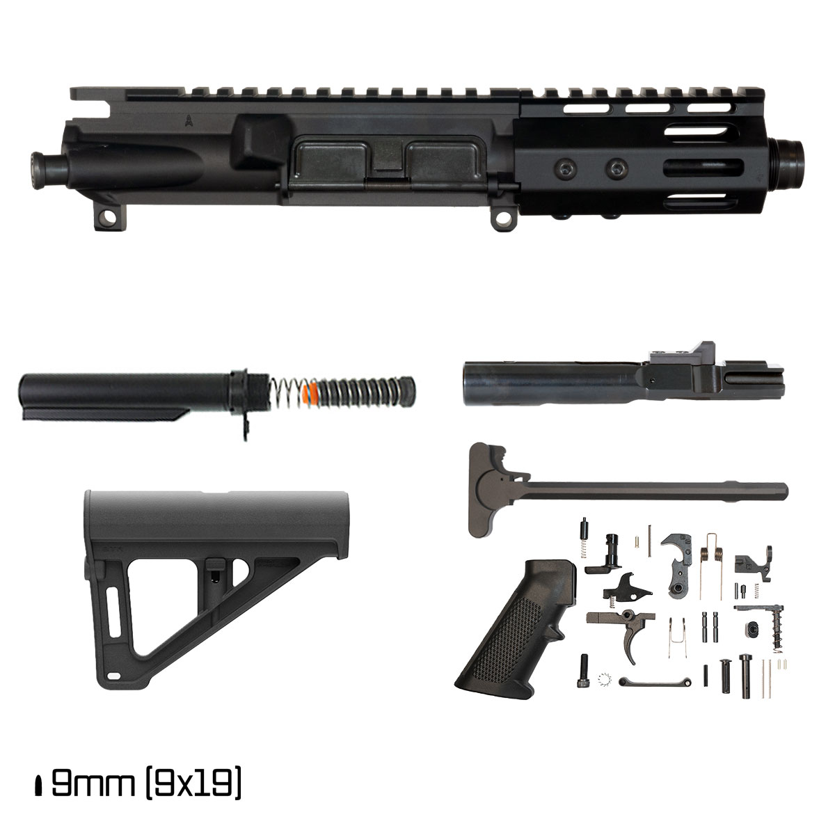 Davidson Defense Aegis w/Magpul BTR Brace 4.5-inch 1:10 9MM AR-9 Freefloat M-Lok Handguard Pistol Full Build Kit, Plan B Universal Muzzle Device