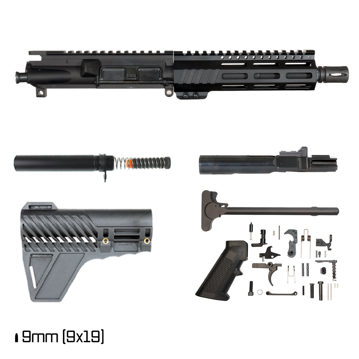 Davidson Defense Aegis w/Gauntlet Arms Brace 7.5-inch 1:10 9MM AR-9 Freefloat M-Lok Handguard Pistol Full Build Kit