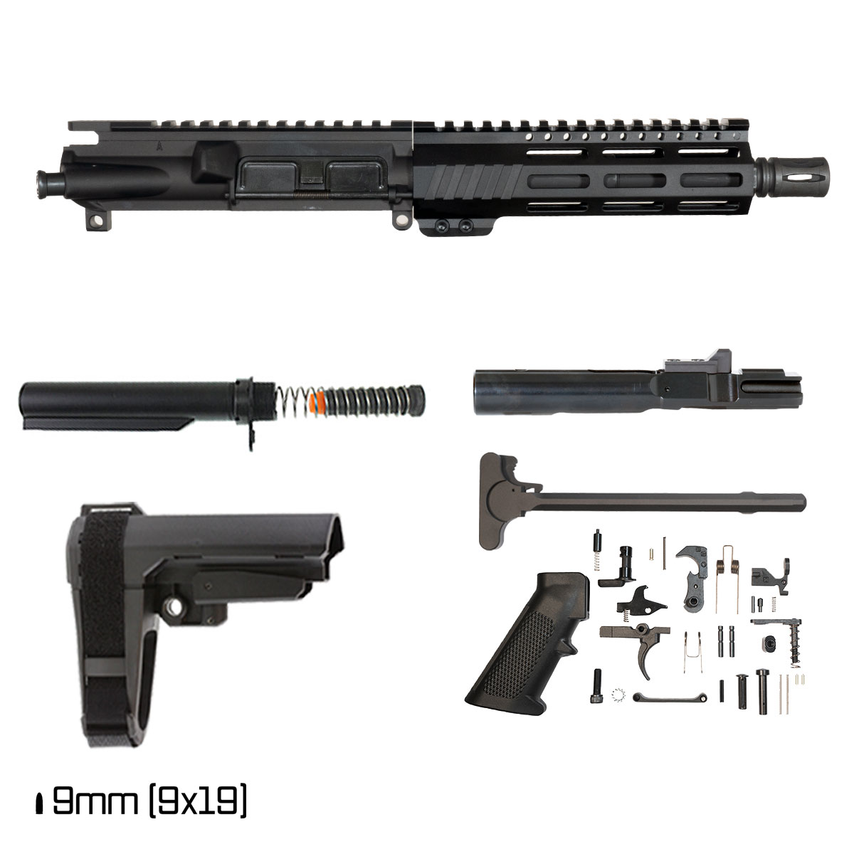 Davidson Defense Aegis w/SBA3 Brace 7.5-inch 1:10 9MM AR-9 Freefloat M-Lok Handguard Pistol Full Build Kit