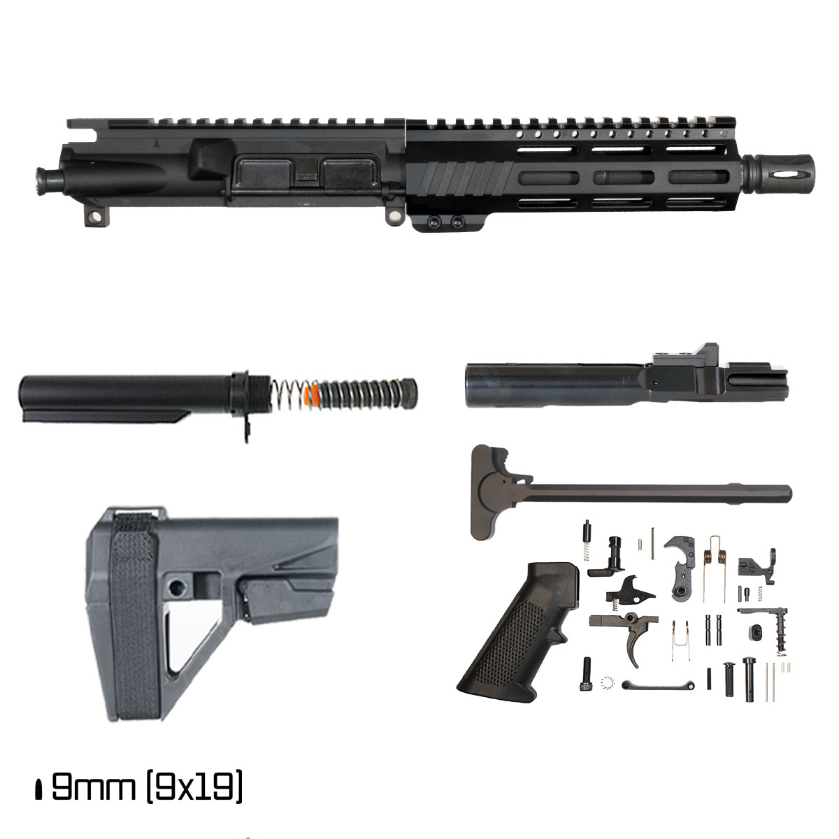 Davidson Defense Aegis w/SBA5 Brace 7.5-inch 1:10 9MM AR-9 Freefloat M-Lok Handguard Pistol Full Build Kit