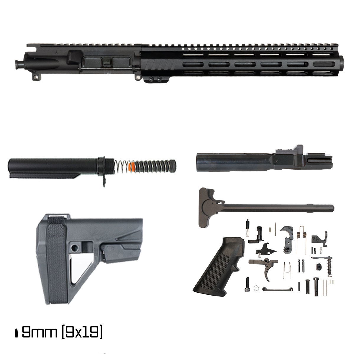 Davidson Defense Aegis w/SBA5 Brace 11-inch 1:10 9MM AR-9 Freefloat M-Lok Handguard Pistol Full Build Kit