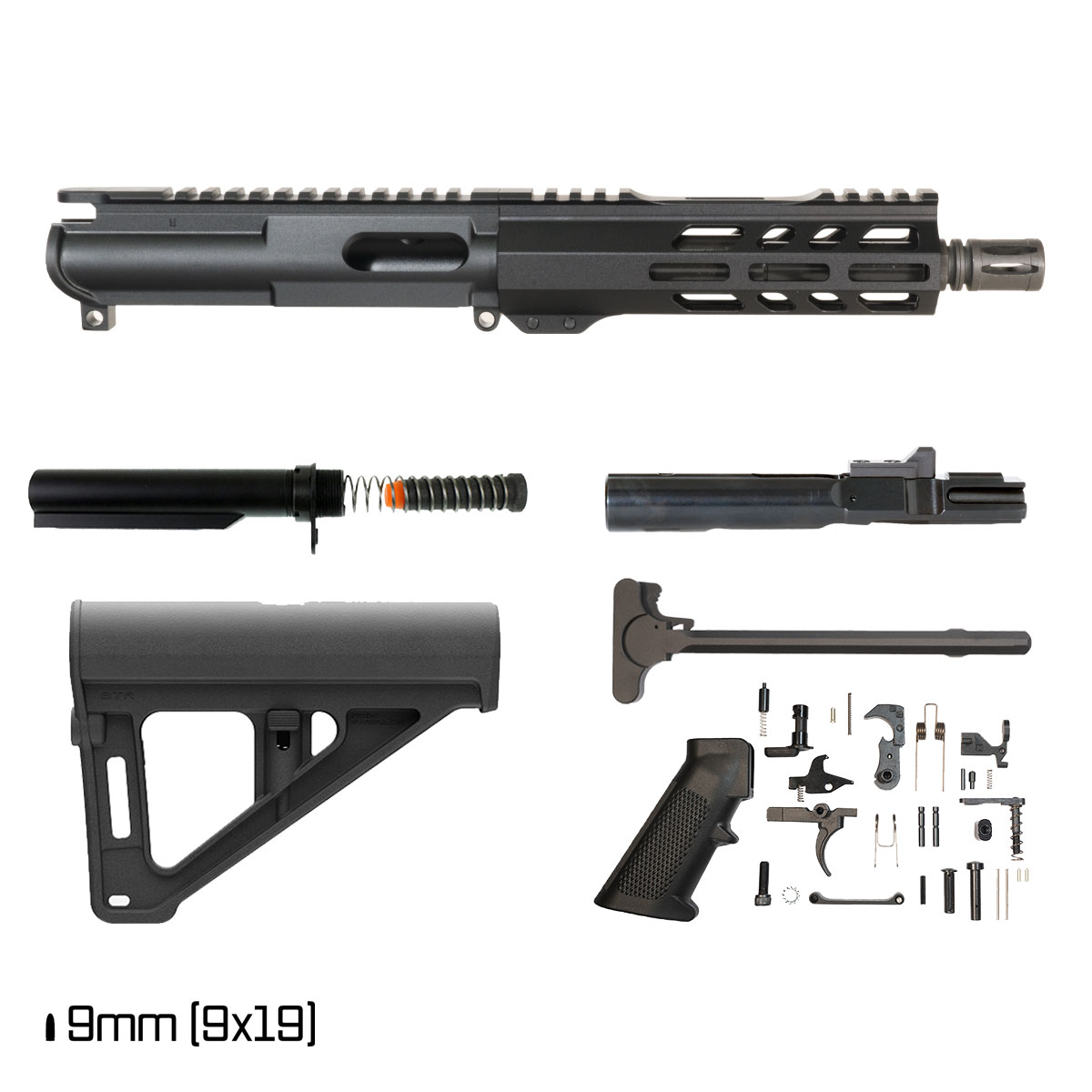 Davidson Defense Meridian w/Magpul BTR Brace 7.5-inch 1:10 9MM AR-9 Freefloat M-Lok Handguard Pistol Full Build Kit