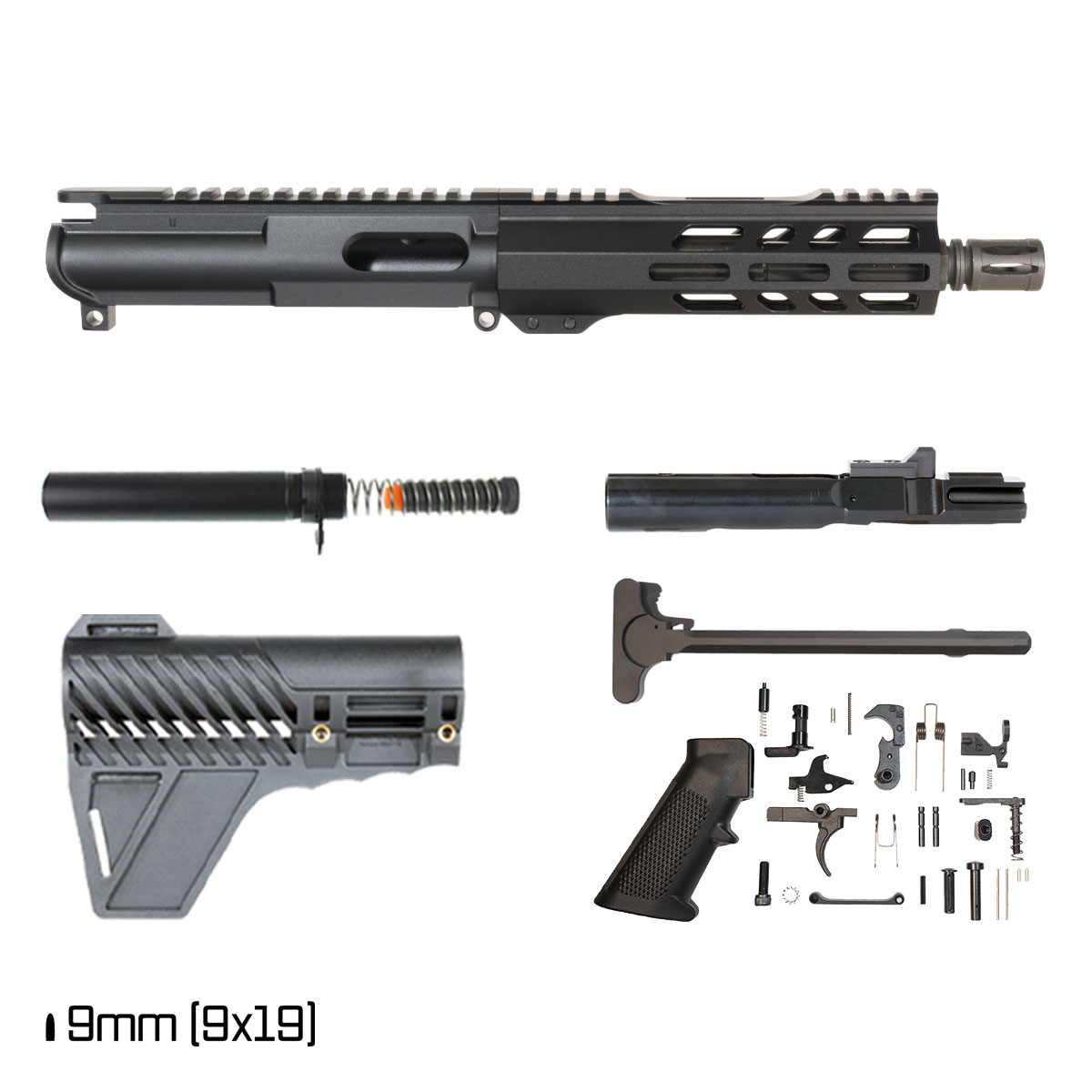 Davidson Defense Meridian w/Gauntlet Arms Brace 7.5-inch 1:10 9MM AR-9 Freefloat M-Lok Handguard Pistol Full Build Kit