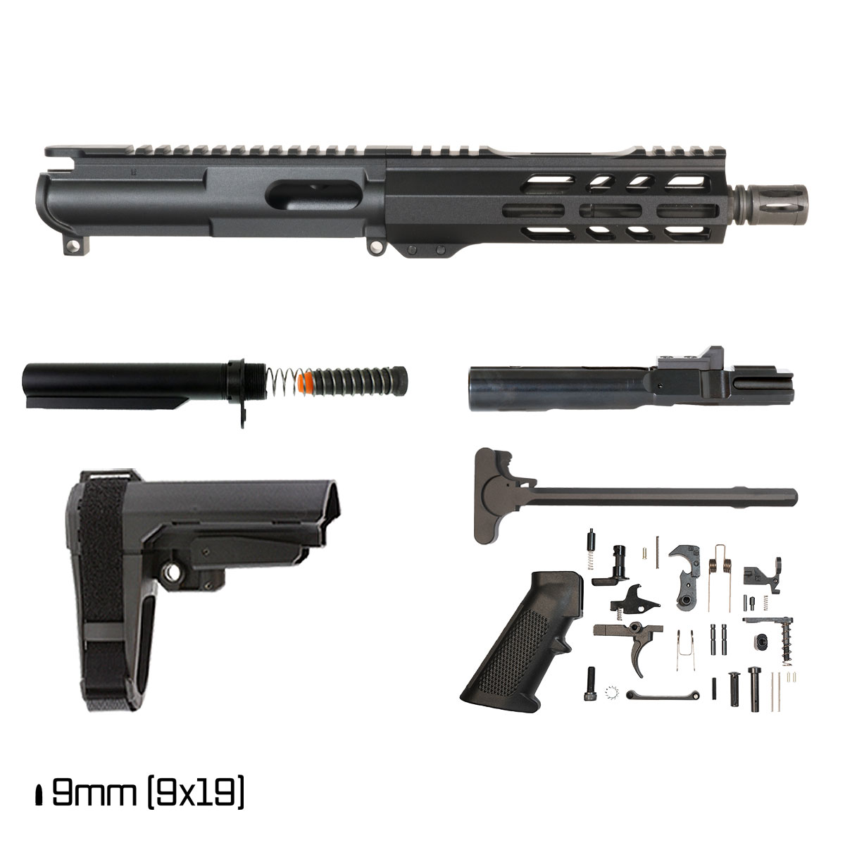 Davidson Defense Meridian w/SBA3 Brace 7.5-inch 1:10 9MM AR-9 Freefloat M-Lok Handguard Pistol Full Build Kit