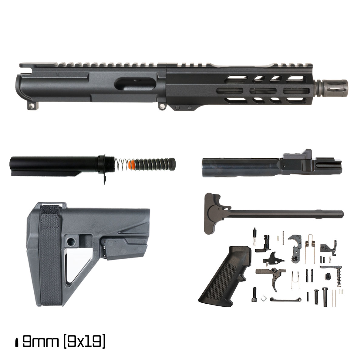 Davidson Defense Meridian w/SBA5 Brace 7.5-inch 1:10 9MM AR-9 Freefloat M-Lok Handguard Pistol Full Build Kit