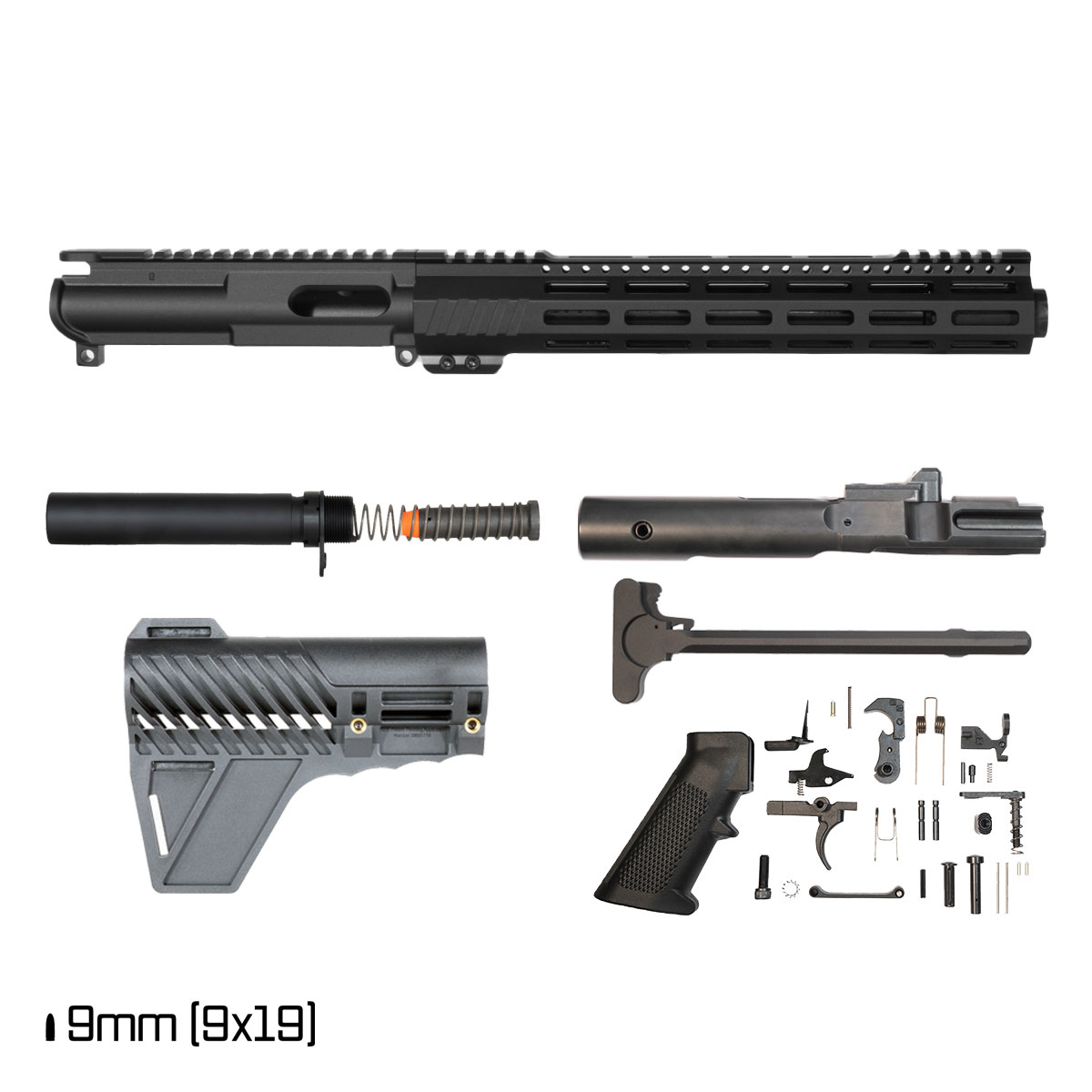 Davidson Defense Paulie V2 w/Gauntlet Arms Brace 11-inch 1:10 9MM AR-9 Freefloat M-Lok Handguard Pistol Full Build Kit