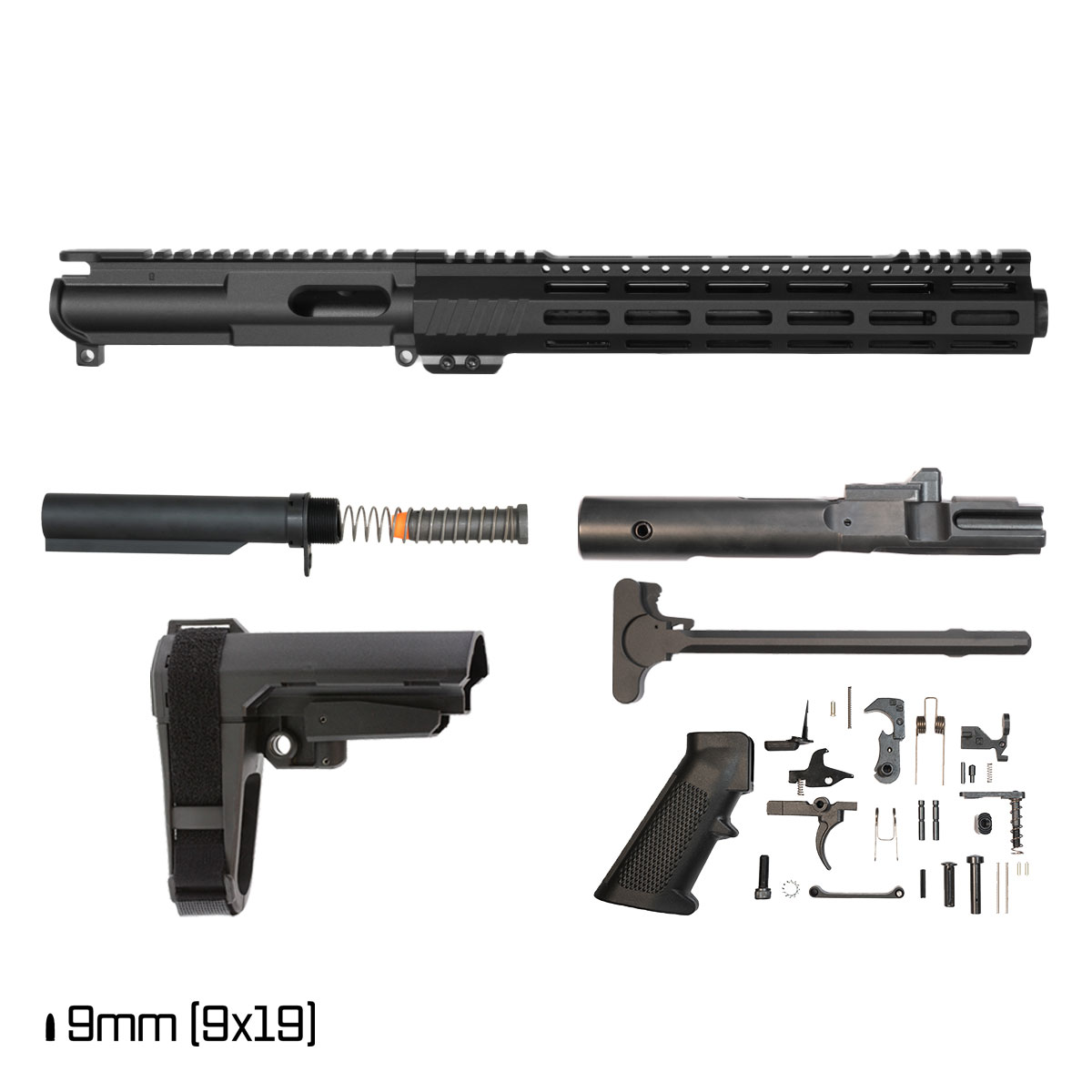 Davidson Defense Paulie V2 w/SBA3 Brace 11-inch 1:10 9MM AR-9 Freefloat M-Lok Handguard Pistol Full Build Kit