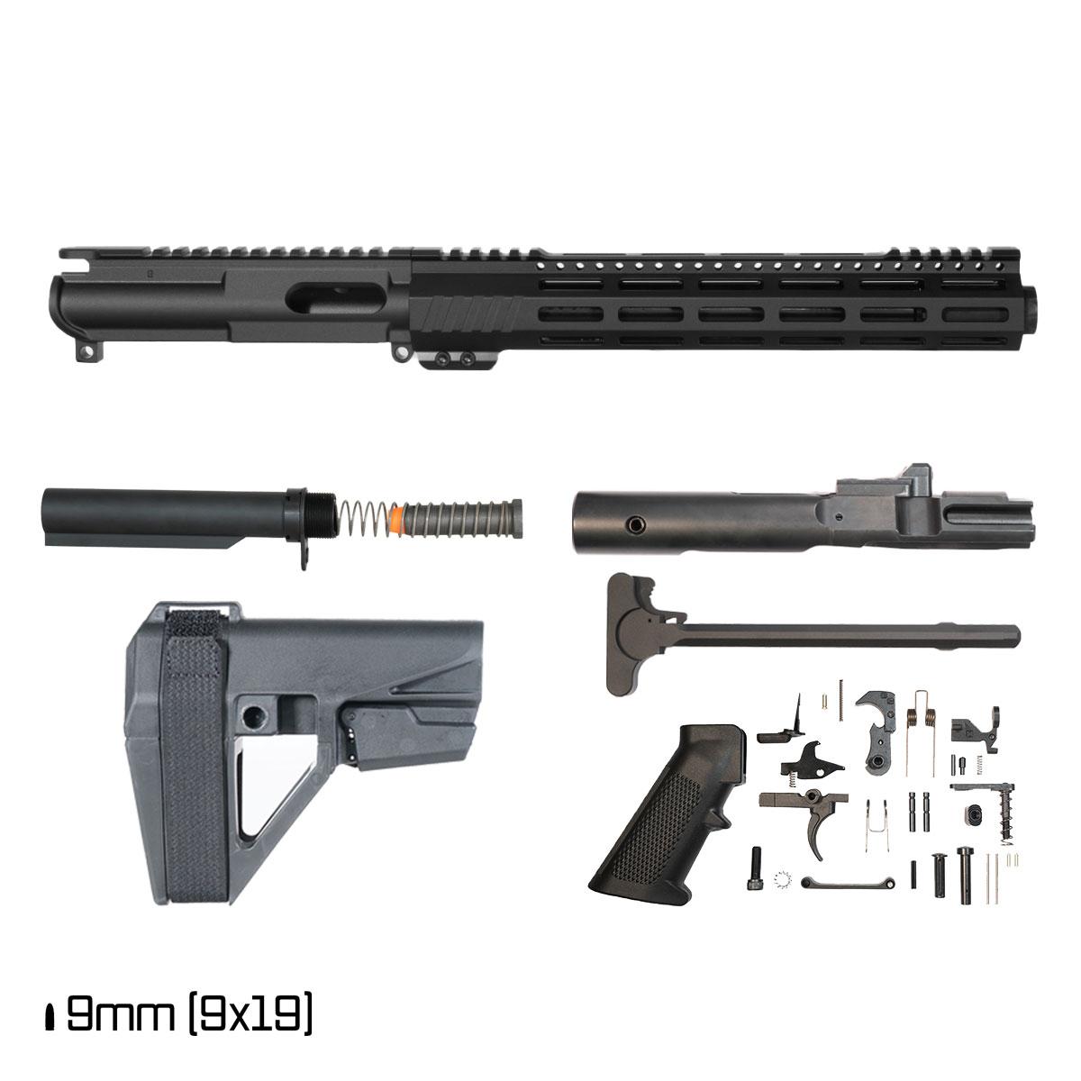Davidson Defense Paulie V2 w/SBA5 Brace 11-inch 1:10 9MM AR-9 Freefloat M-Lok Handguard Pistol Full Build Kit