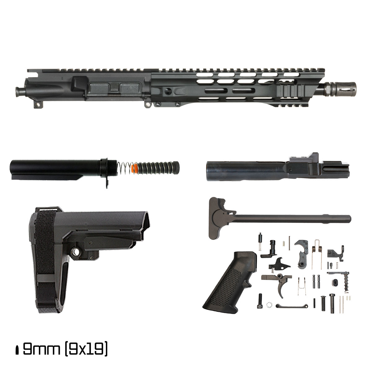 Davidson Defense Pavise w/SBA3 Brace 11-inch 1:10 9MM AR-9 Freefloat M-Lok Handguard Pistol Full Build Kit
