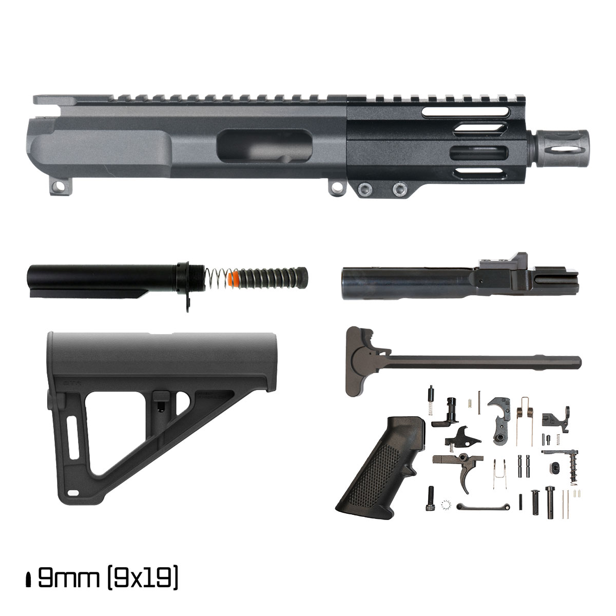 Davidson Defense IX w/Magpul BTR Brace 4.5-inch  1:10 9MM AR-9 Freefloat M-Lok Handguard Pistol Full Build Kit