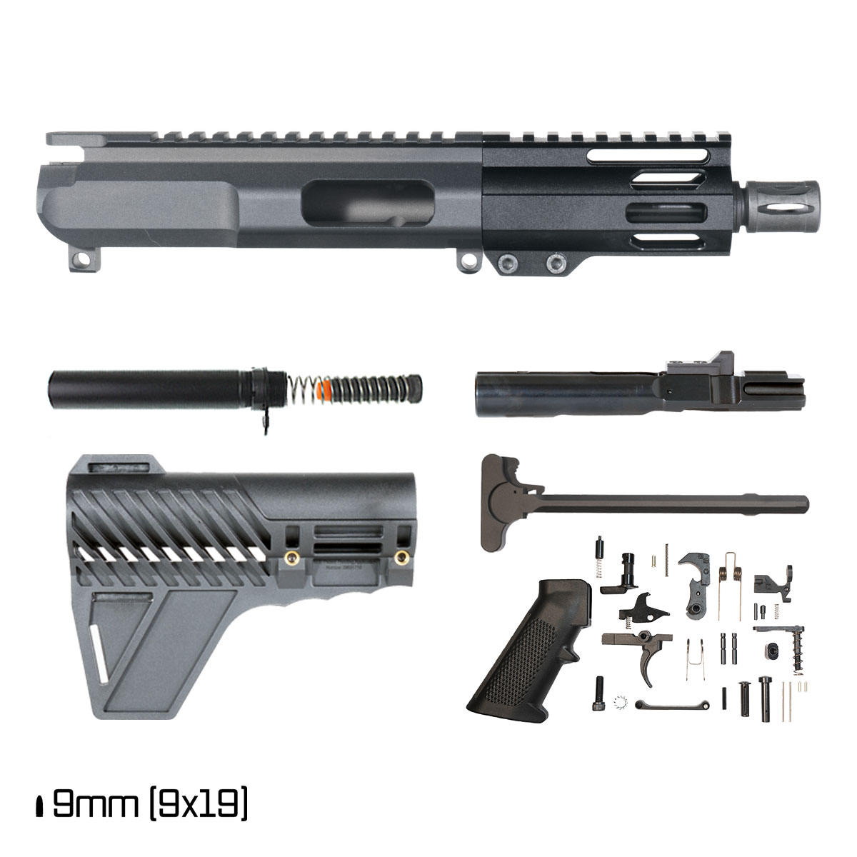 Davidson Defense IX w/Gauntlet Arms Brace 4.5-inch  1:10 9MM AR-9 Freefloat M-Lok Handguard Pistol Full Build Kit