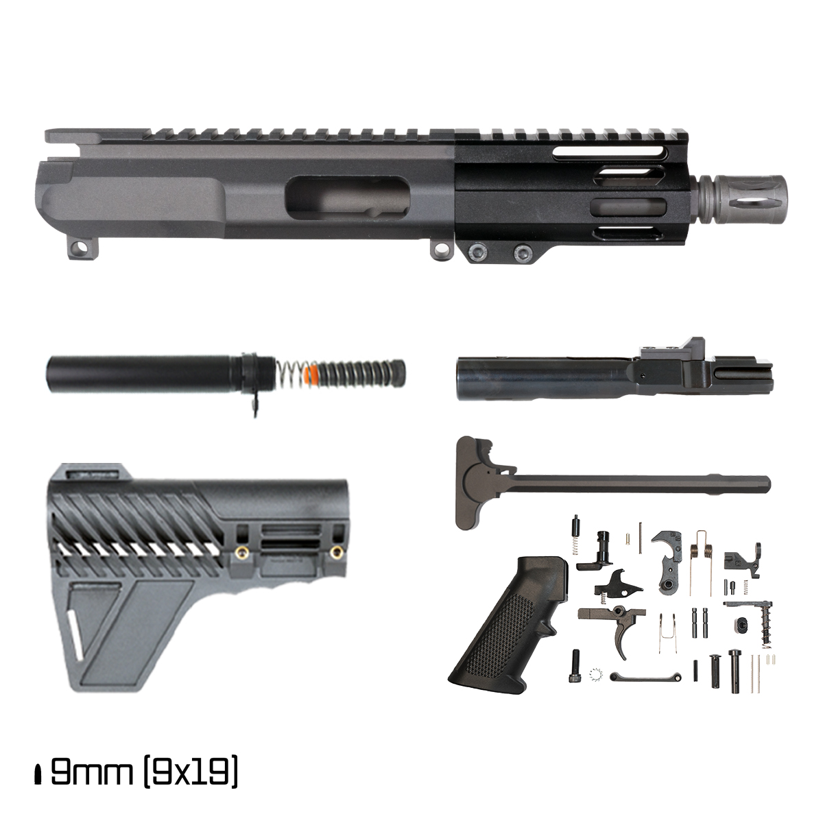 Davidson Defense IX w/Gauntlet Arms Brace 5-inch  1:10 9MM AR-9 Freefloat M-Lok Handguard Pistol Full Build Kit