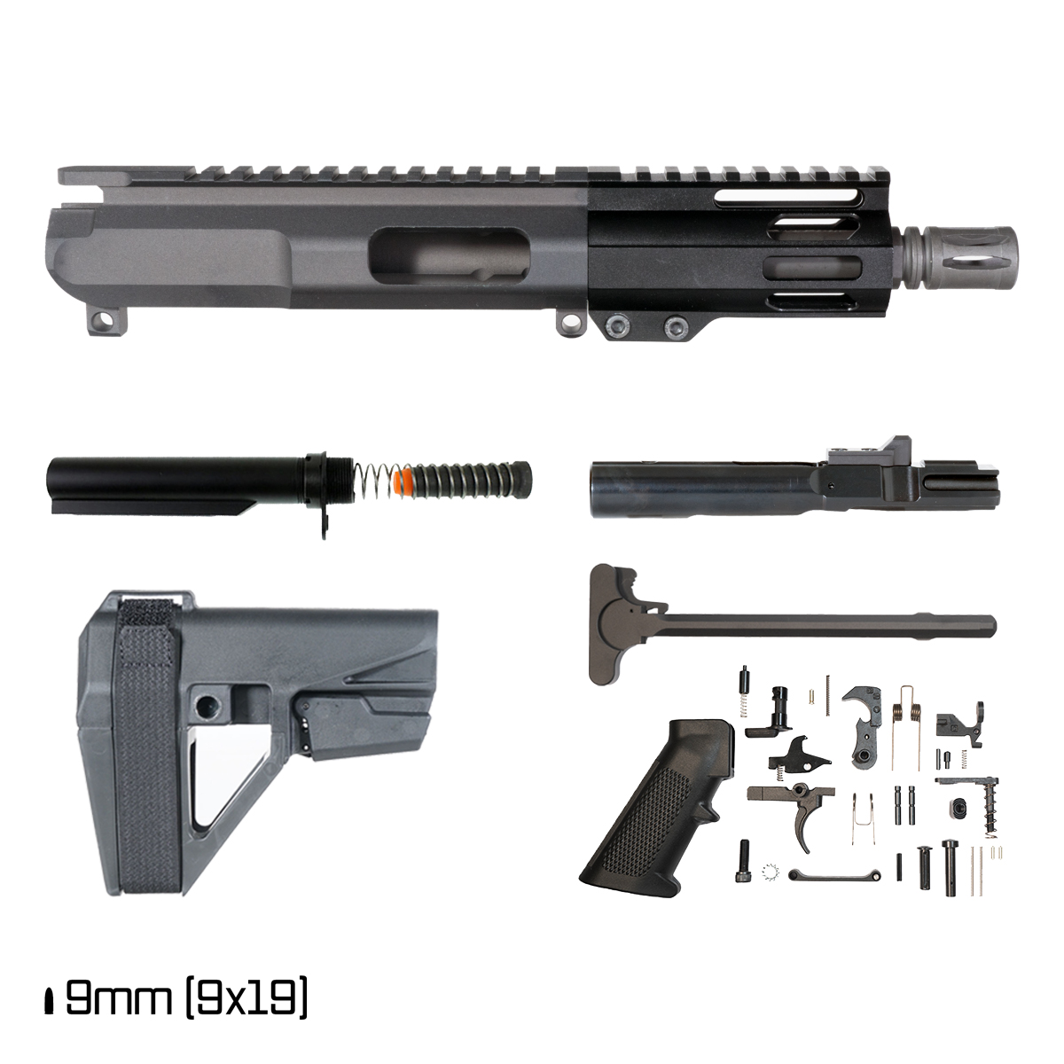Davidson Defense IX w/SBA5 Brace 5-inch  1:10 9MM AR-9 Freefloat M-Lok Handguard Pistol Full Build Kit