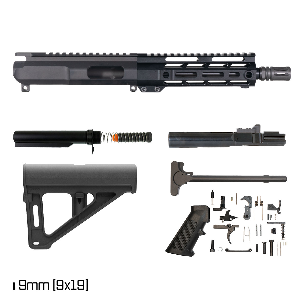 Davidson Defense Blemished IX w/Magpul BTR Brace 8-inch  1:10 9MM AR-9 Freefloat M-Lok Handguard Pistol Full Build Kit