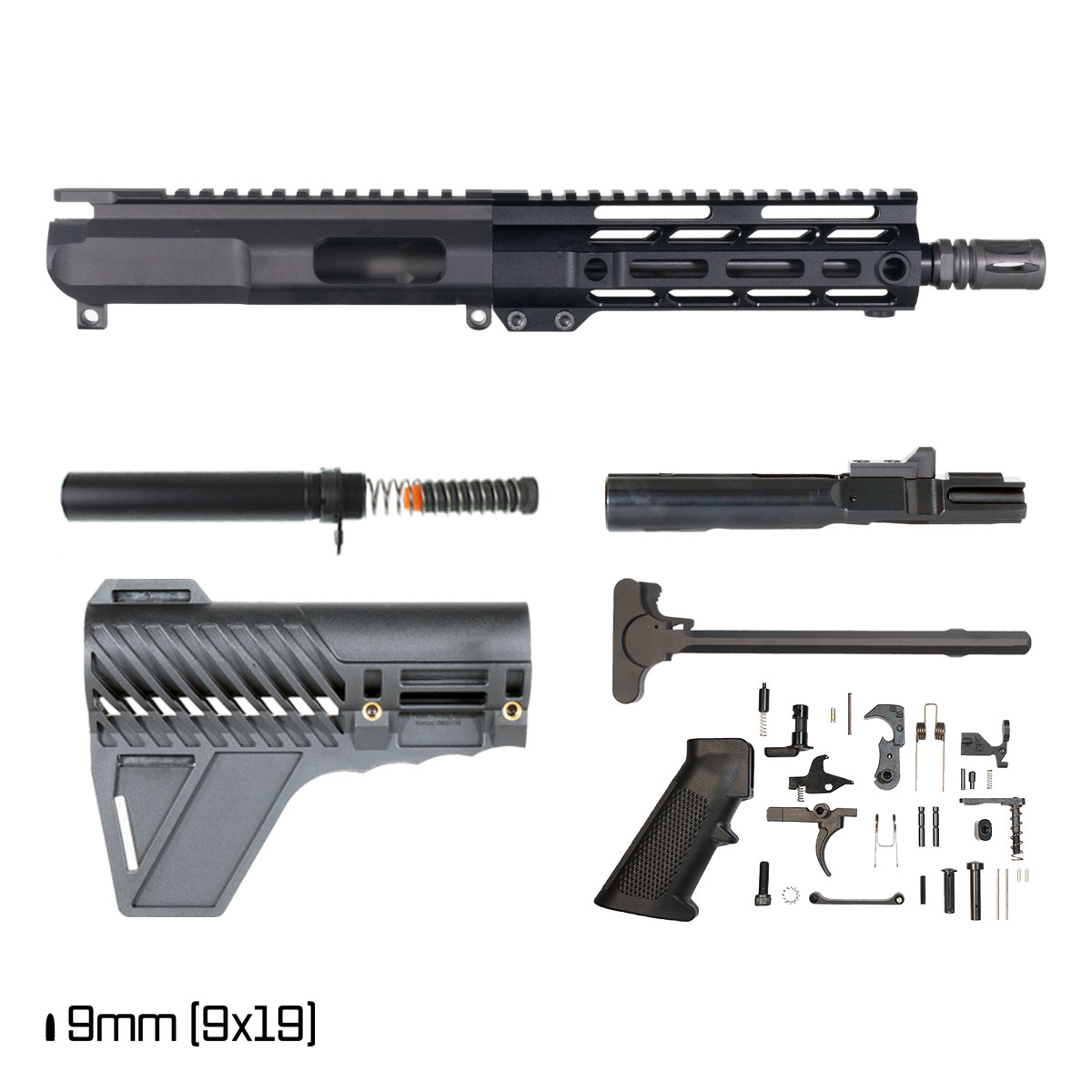 Davidson Defense Blemished IX w/Gauntlet Arms Brace 8-inch  1:10 9MM AR-9 Freefloat M-Lok Handguard Pistol Full Build Kit