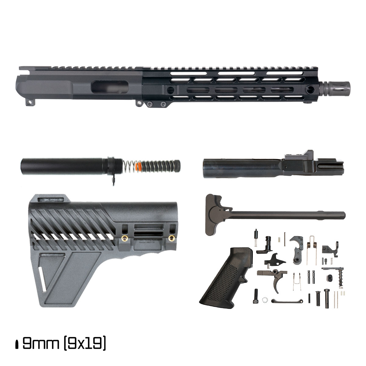 Davidson Defense IX w/Gauntlet Arms Brace 11-inch  1:10 9MM AR-9 Freefloat M-Lok Handguard Pistol Full Build Kit