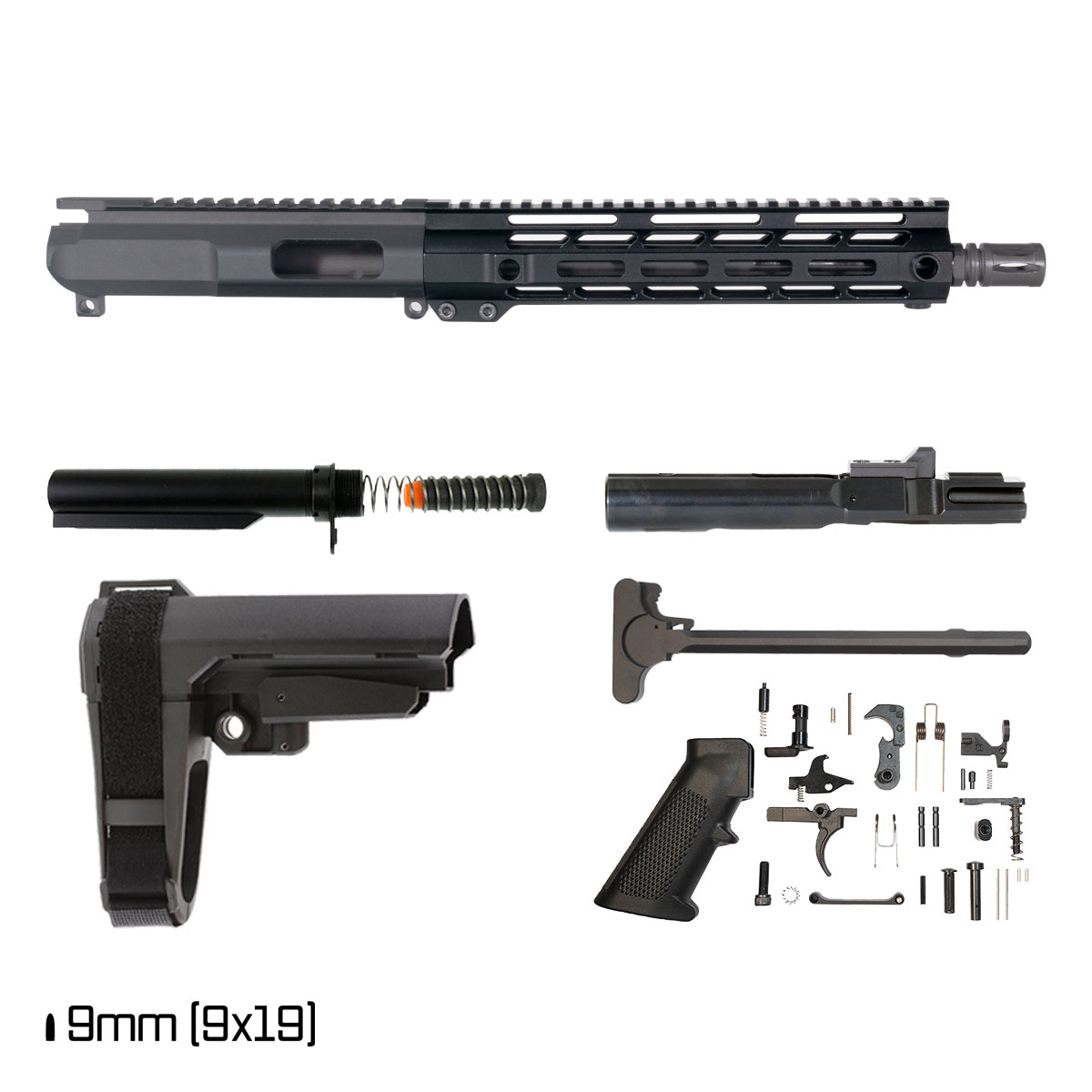 Davidson Defense IX w/SBA3 Brace 11-inch  1:10 9MM AR-9 Freefloat M-Lok Handguard Pistol Full Build Kit