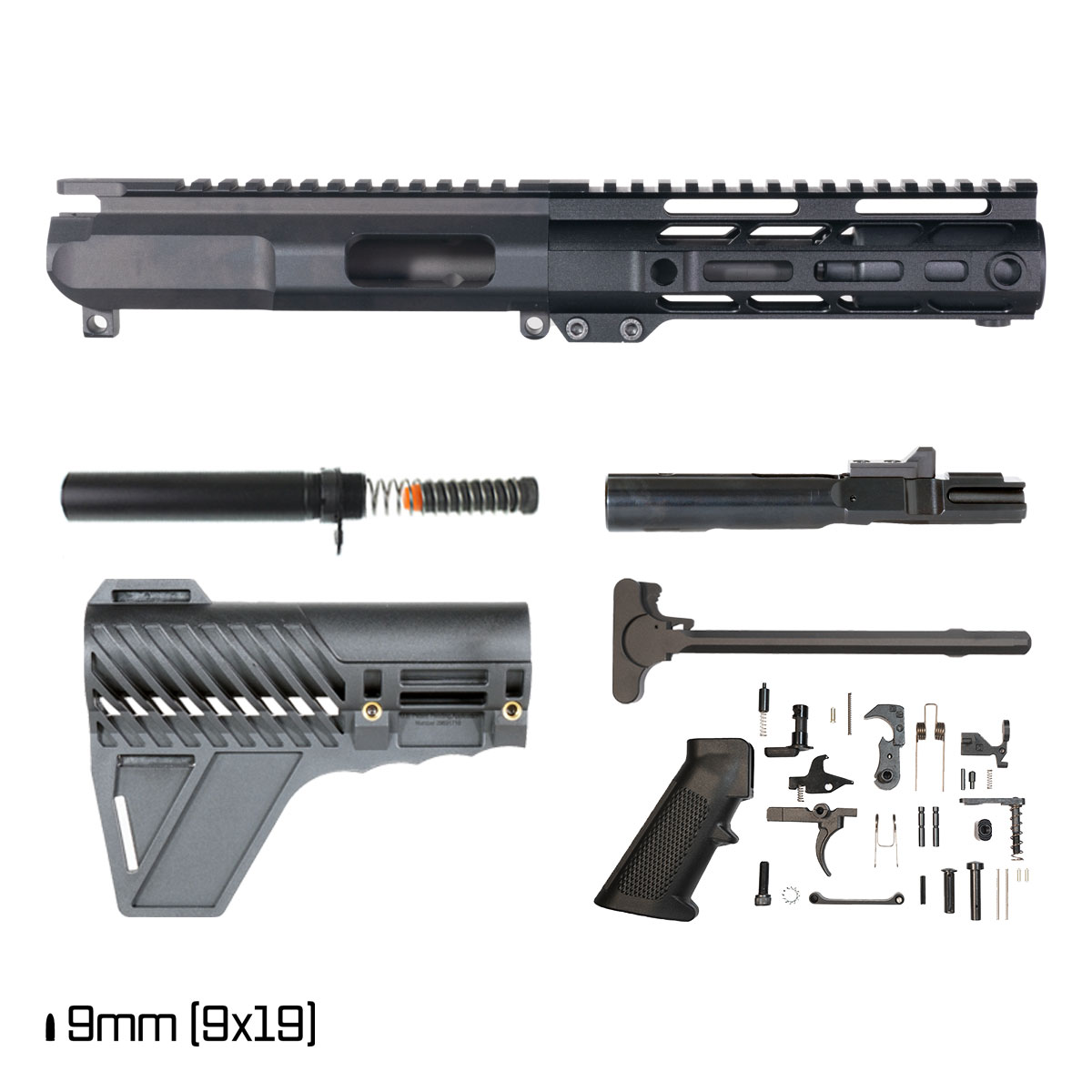 Davidson Defense Blemished IX w/Gauntlet Arms Brace 5-inch  1:10 9MM AR-9 Freefloat M-Lok Handguard Pistol Full Build Kit