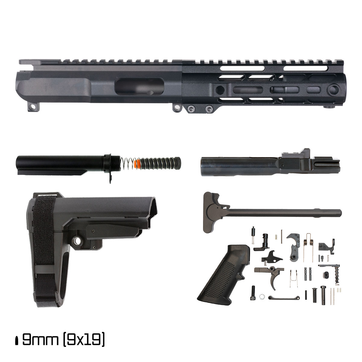 Davidson Defense Blemished IX w/SBA3 Brace 5-inch 1:10 9MM AR-9 Freefloat M-Lok Handguard Pistol Full Build Kit