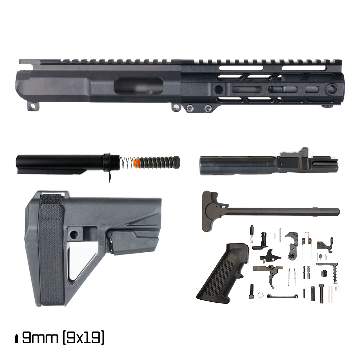 Davidson Defense Blemished IX w/SBA5 Brace 5-inch  1:10 9MM AR-9 Freefloat M-Lok Handguard Pistol Full Build Kit
