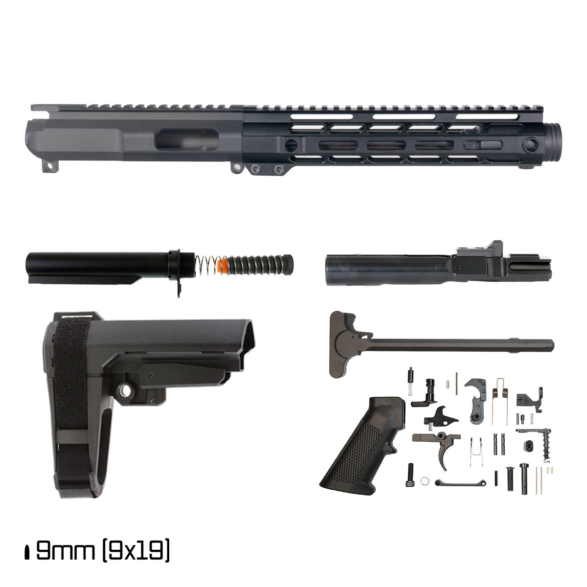 Davidson Defense IX w/SBA3 Brace 8.3-inch  1:10 9MM AR-9 Freefloat M-Lok Handguard Pistol Full Build Kit