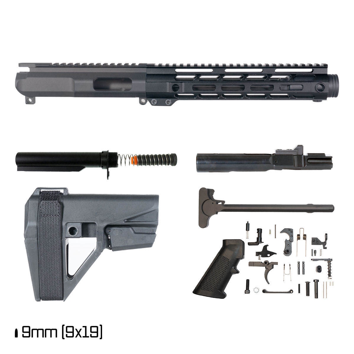 Davidson Defense IX w/SBA5 Brace 8.3-inch  1:10 9MM AR-9 Freefloat M-Lok Handguard Pistol Full Build Kit