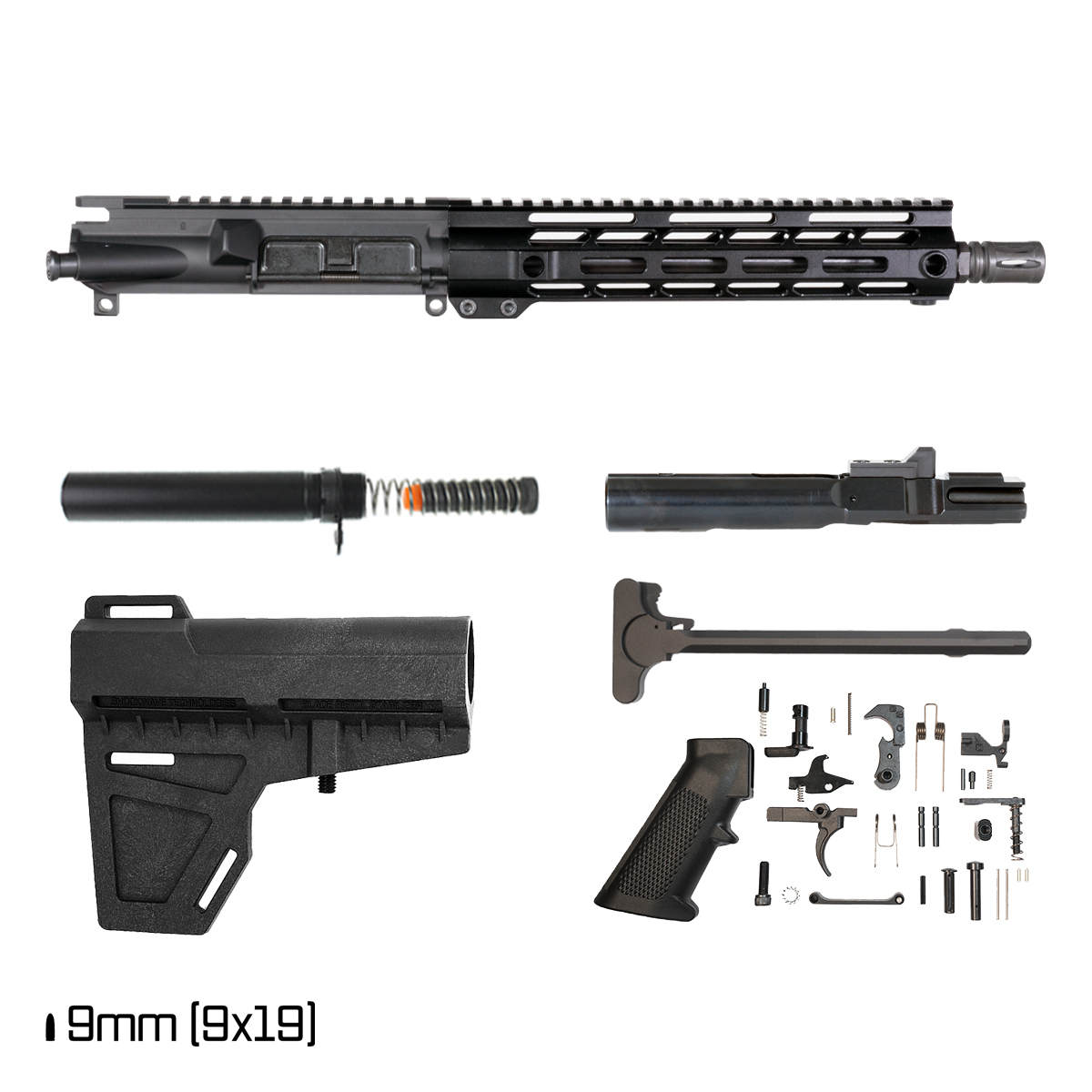 Davidson Defense Ironclad Carbine w/KAK Brace 11-inch 1:10 9MM AR-9 Freefloat M-Lok Handguard Pistol Full Build Kit