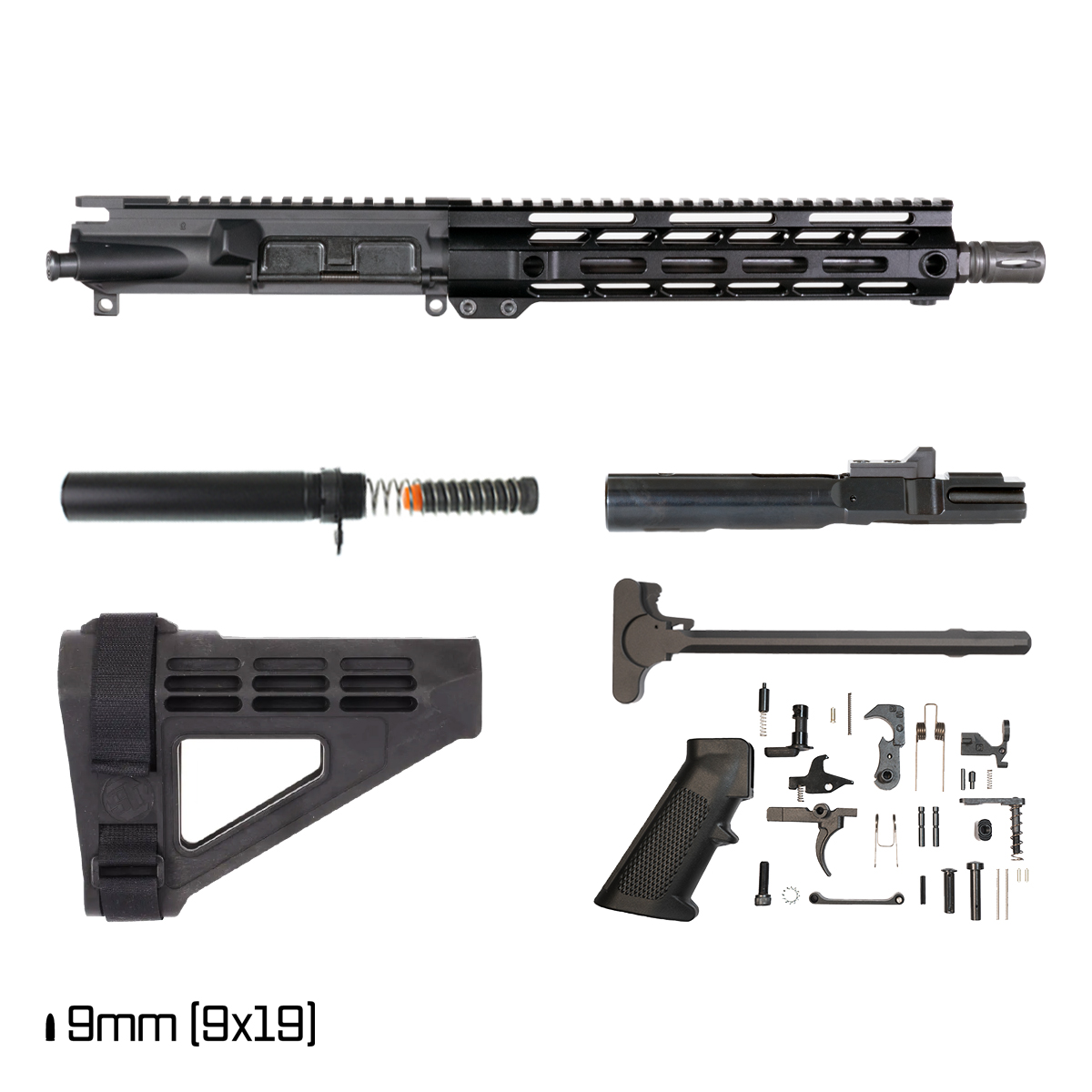 Davidson Defense Ironclad Carbine w/SBM4 Brace 11-inch 1:10 9MM AR-9 Freefloat M-Lok Handguard Pistol Full Build Kit