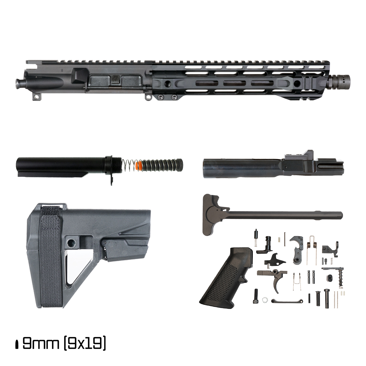 Davidson Defense The Mini w/SBA5 Brace 11-inch 1:10 9MM AR-9 Freefloat M-Lok Handguard Pistol Full Build Kit
