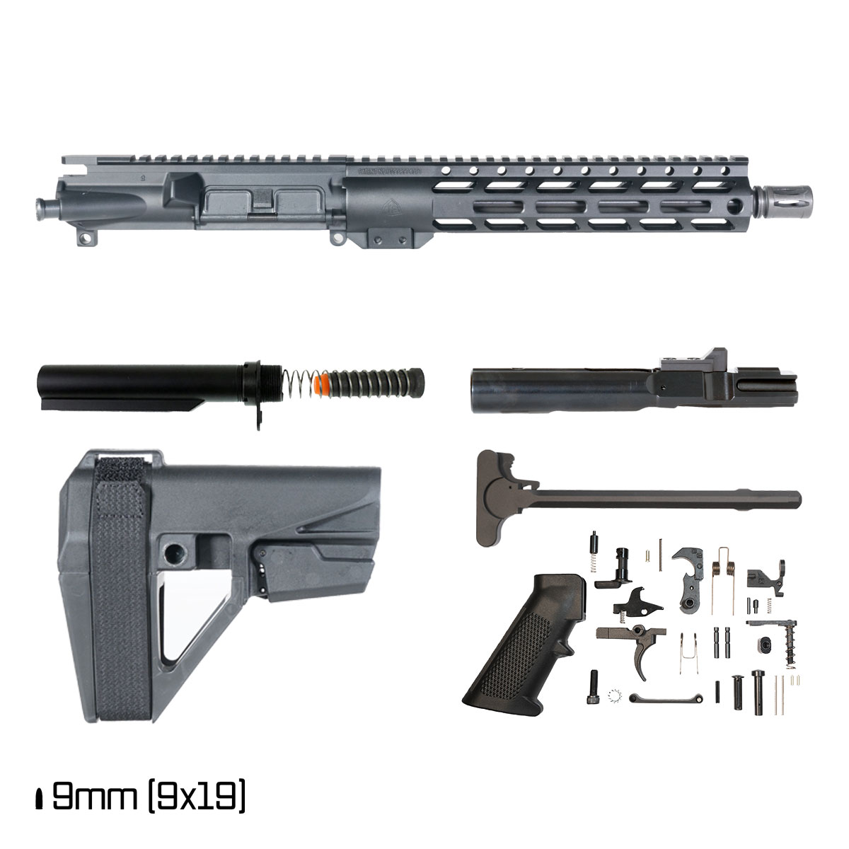 Davidson Defense Reachbound w/SBA5 Brace 11-inch 1:10 9MM AR-15 Freefloat M-Lok Handguard Pistol Full Build Kit