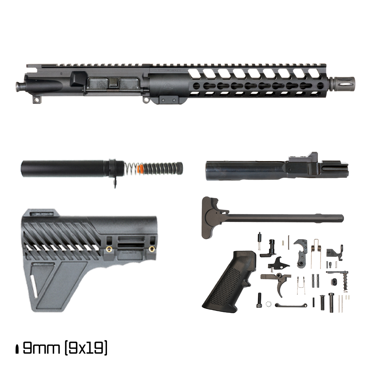 Davidson Defense Warden w/Gauntlet Arms Brace 11-inch 1:10 9MM AR-9 Freefloat Keymod Handguard Pistol Full Build Kit