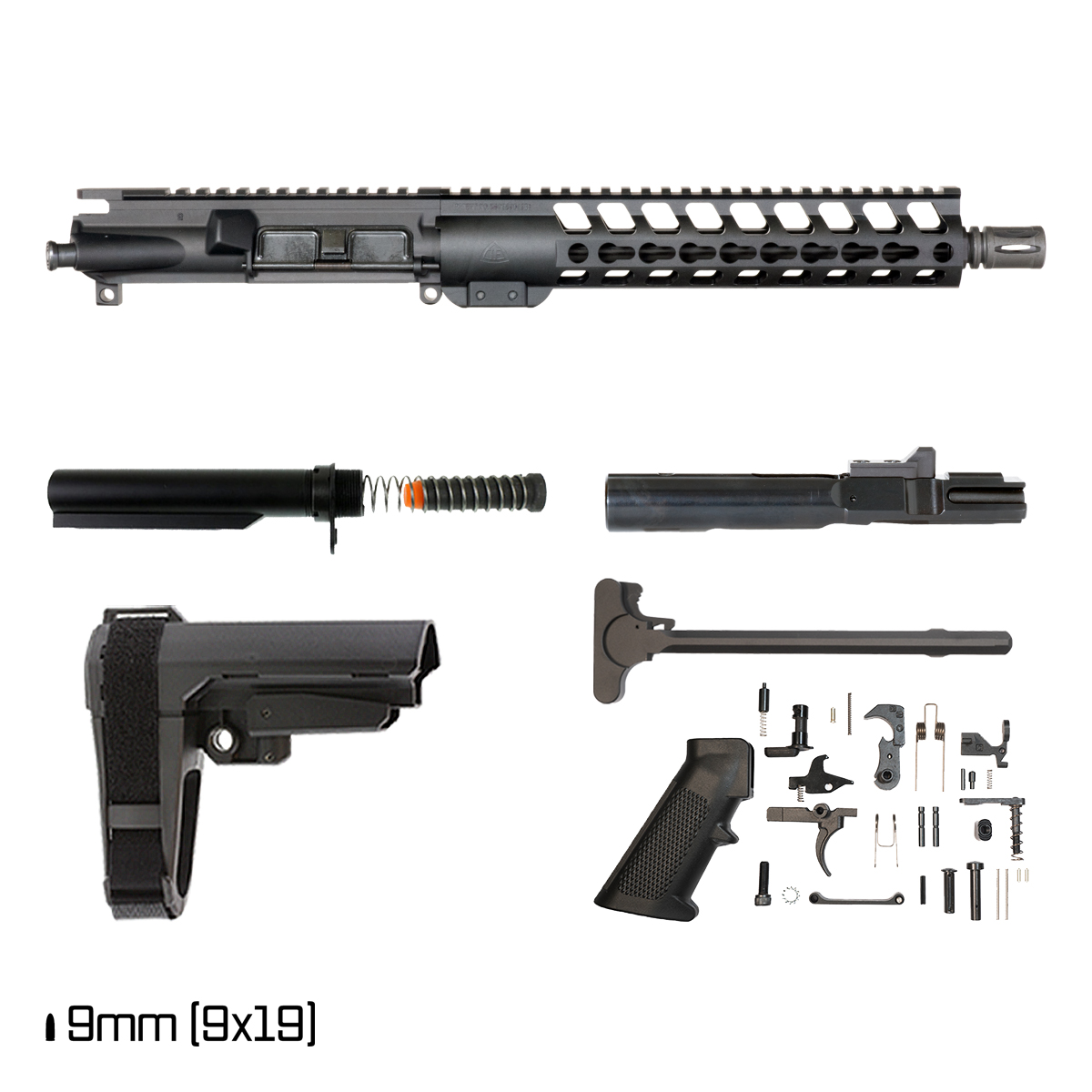 Davidson Defense Warden w/SBA3 Brace 11-inch 1:10 9MM AR-9 Freefloat Keymod Handguard Pistol Full Build Kit