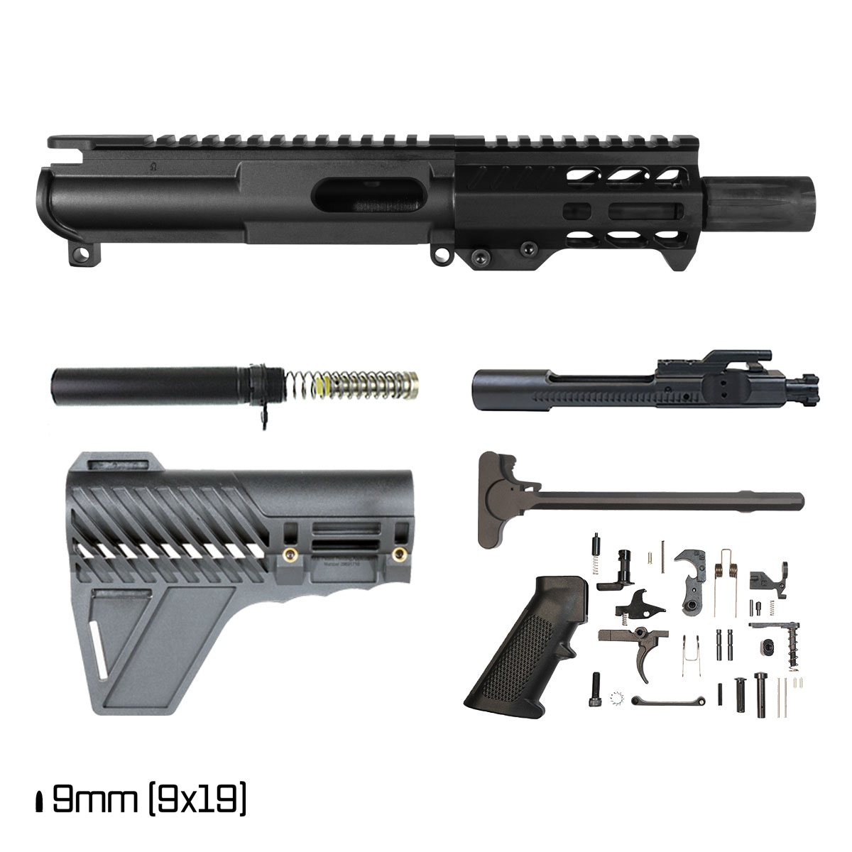 Davidson Defense Starlit w/Gauntlet Arms Brace 5-inch 1:10 9MM AR-15 Freefloat M-Lok Handguard Pistol Full Build Kit