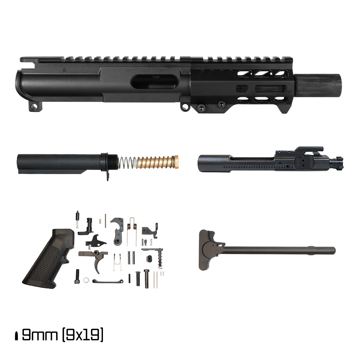 Davidson Defense Starlit 5-inch 1:10 9MM AR-15 Freefloat M-Lok Handguard Pistol Full Build Kit, SBR Ready