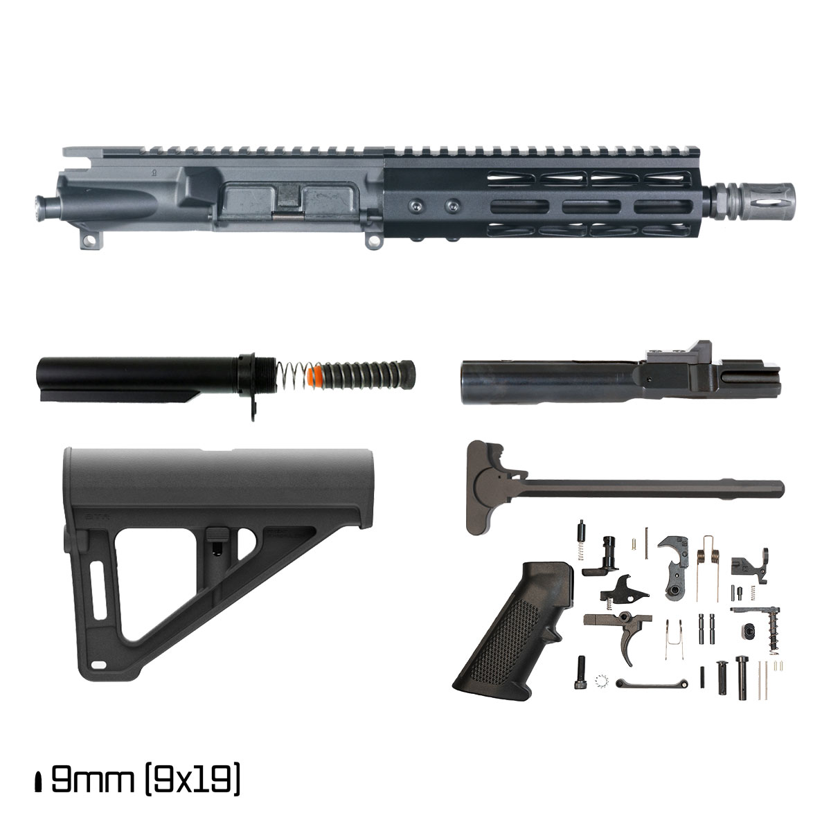 Davidson Defense Aftershock w/Magpul BTR Brace 8.3-inch 1:10 9MM AR-15 Freefloat M-Lok Handguard Pistol Full Build Kit