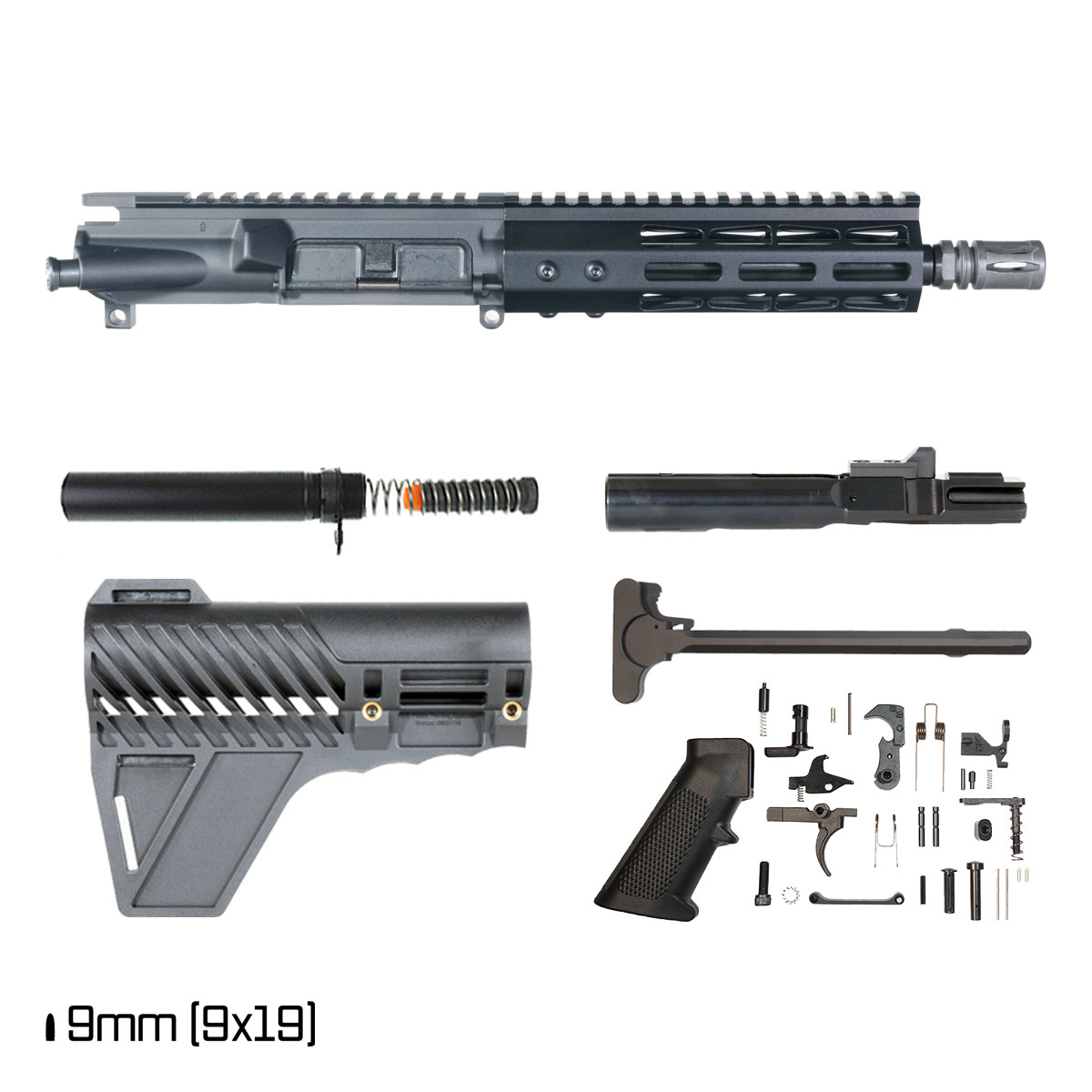 Davidson Defense Aftershock w/Gauntlet Arms Brace 8.3-inch 1:10 9MM AR-15 Freefloat M-Lok Handguard Pistol Full Build Kit
