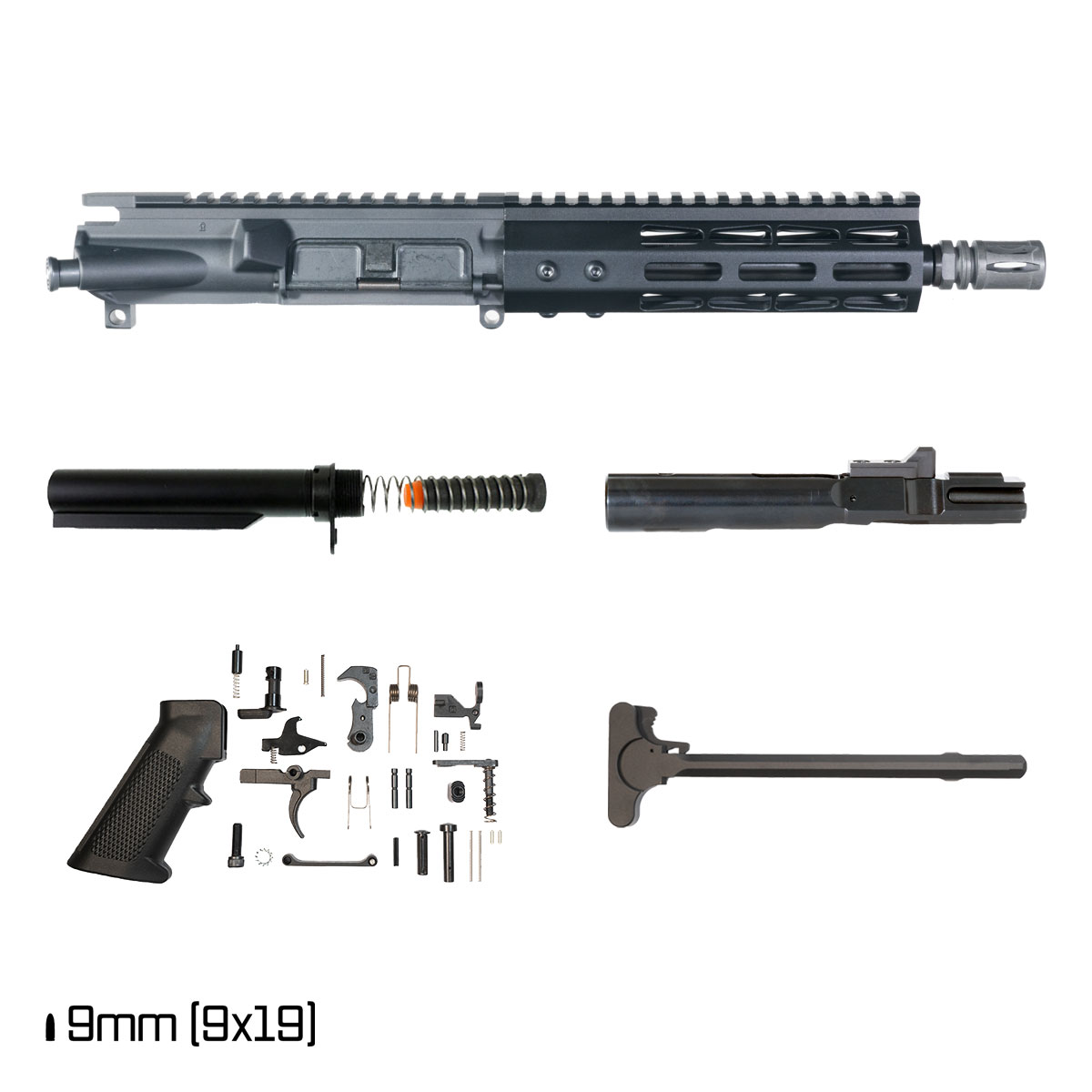 Davidson Defense Aftershock 8.3-inch 1:10 9MM AR-15 Freefloat M-Lok Handguard Pistol Full Build Kit, SBR Ready